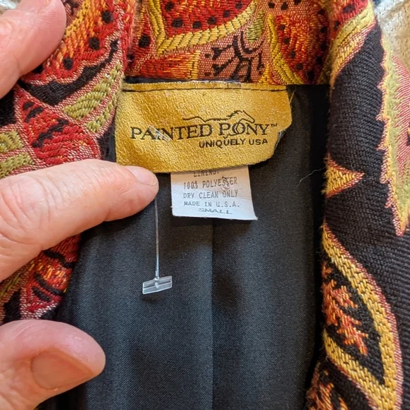 Painted Pony Uniquely USA Size S Tapestry Open Blazer Jacket Floral Cotton Blend - Picture 5 of 6